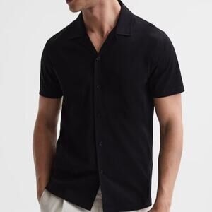 Reiss Men's Black Cotton Short Sleeve Polo Shirt